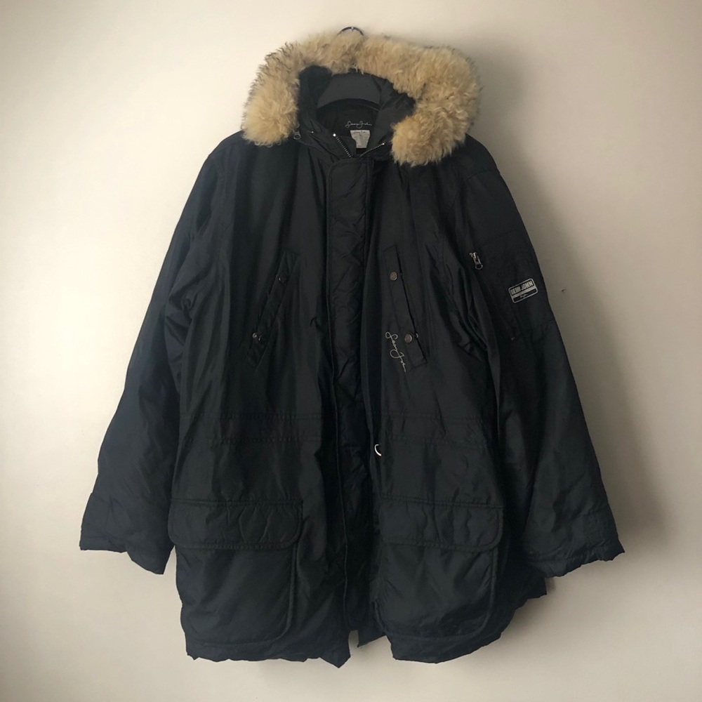 Sean Jean Men's Rabbit Fur Hooded Puffer Coat, Sz XL